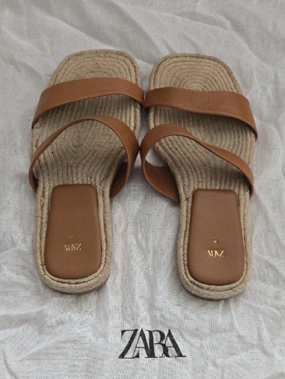 ZARA Brown Double-Strap Espadrille Slide Sandals - Picture 3 of 3